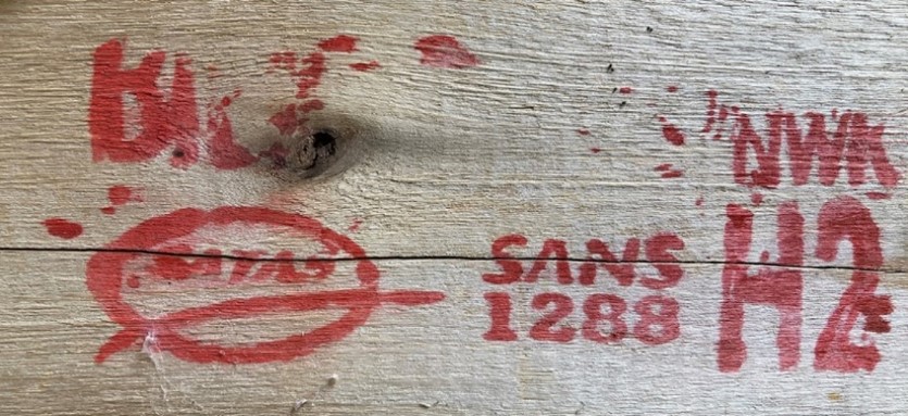 Figure 4 bottom left: Ink mark on treated sawn timber